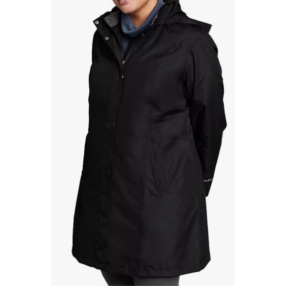 Eddie Bauer WeatherEdge Hood Trench Rain Coat Black XL Lightweight - Picture 1 of 13